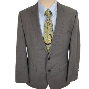 HUGO BOSS Blazer Mens 40R Gray Pinstripe 2 Button Classic Neutral Wool Jacket